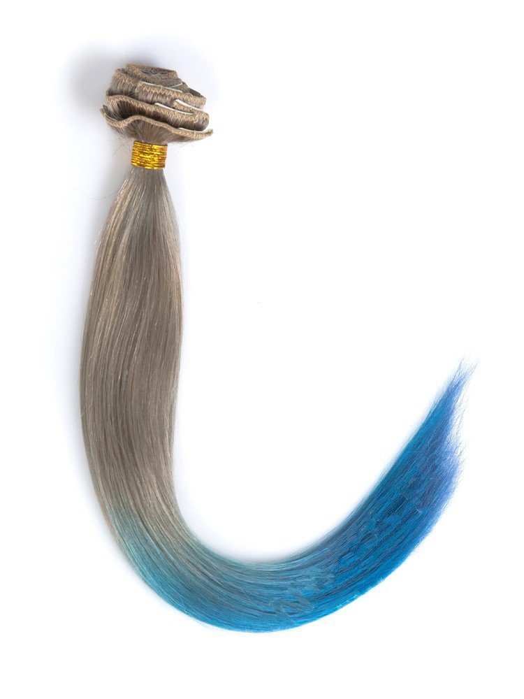 Clip In Light Ash Brown To Turquoise Colorful Hair Extensions VGE09018