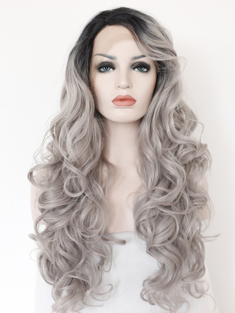 Black To Silver 24" Synthetic Wigs Lace Front Wigs VGW05003