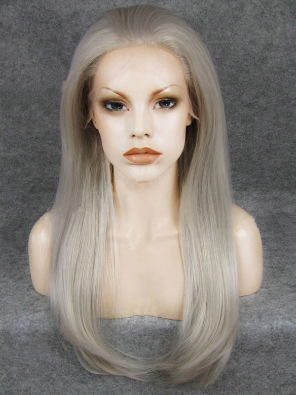 Silver 18" Synthetic Wigs Lace Front Wigs VGW05007