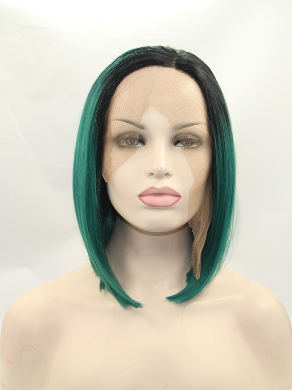 Straight Black To Hunter Colorful 12" Lace Front Wigs VGW05032