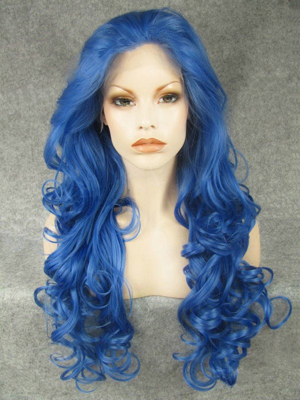 Long Curly Midnight Blue Colorful 24" Lace Front Wigs VGW05048