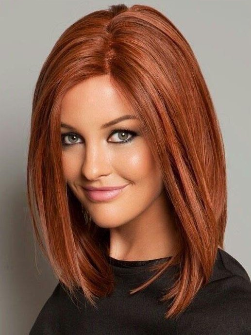 Shoulder Length Copper Human Hair Without Bangs Wigs VGW06026