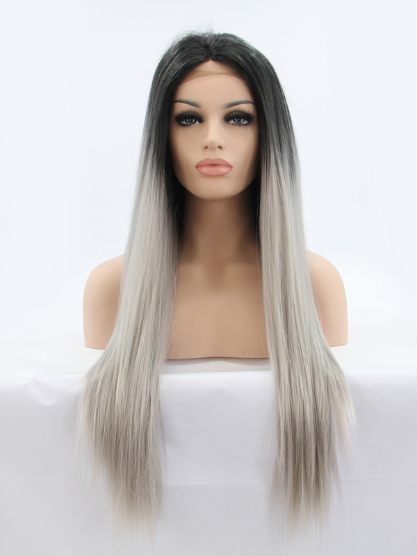 Black To Silver 24" Synthetic Wigs Lace Front Wigs VGW05094