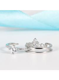 Crown Crystal Rings Rose Gold Silver Color Finger Two-in-one Ring Wedding Engagement  Rings For Women