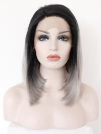 Shoulder Length Straight Black To Silver 14" Lace Front Wigs VGW05025