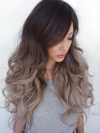 22" Dark Brown To Silver Ombre Lace Front Wigs VGW06009