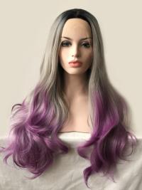 Black To Silver To Lilac 24" Synthetic Wigs Lace Front Wigs VGW05100